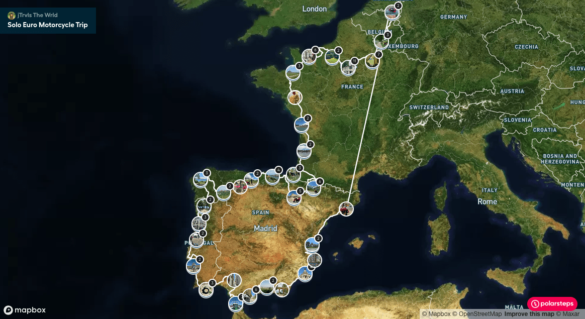 jTrvls 90 days Euro trip Polarstep map