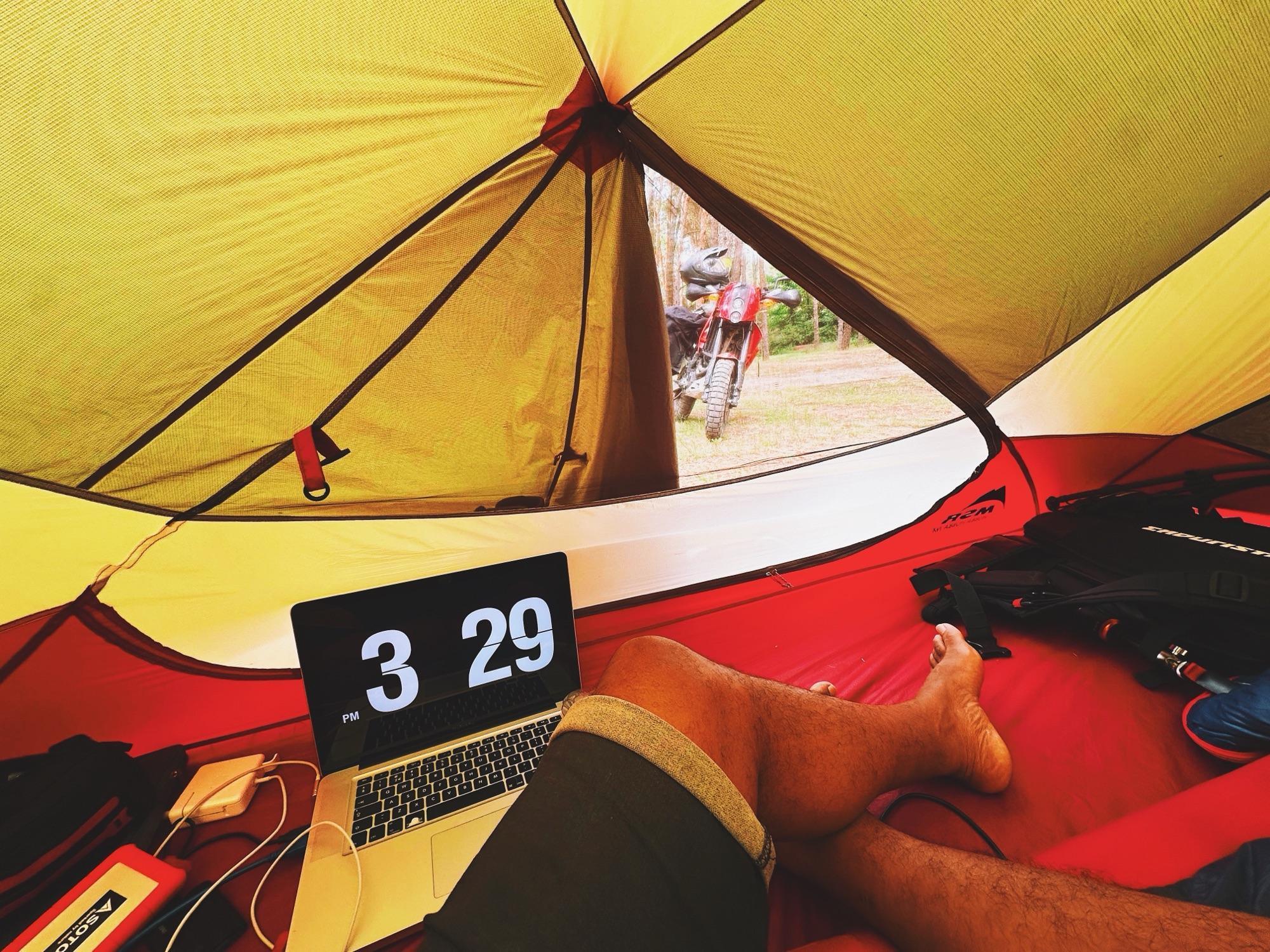 Tent editing studio at a camping, France ๐ซ๐ท