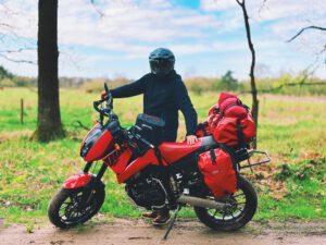 Me, Nacho packed and ready for adventure